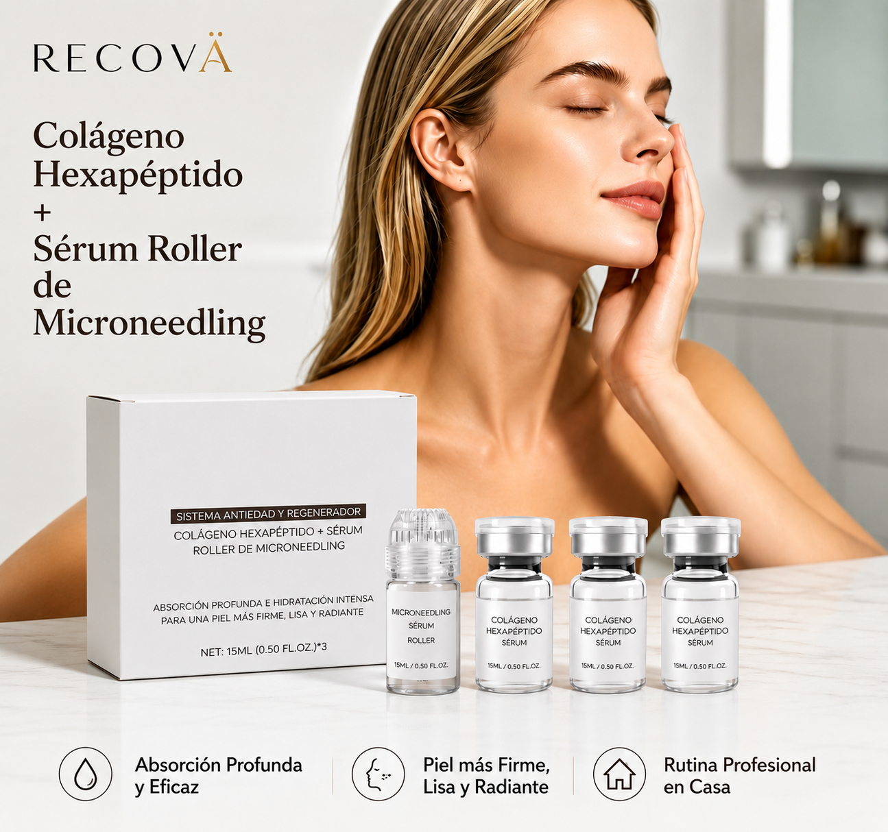 Set Sérum de Microneedling Facial con Colágeno, Ácido Hialurónico y Hexapéptidos
