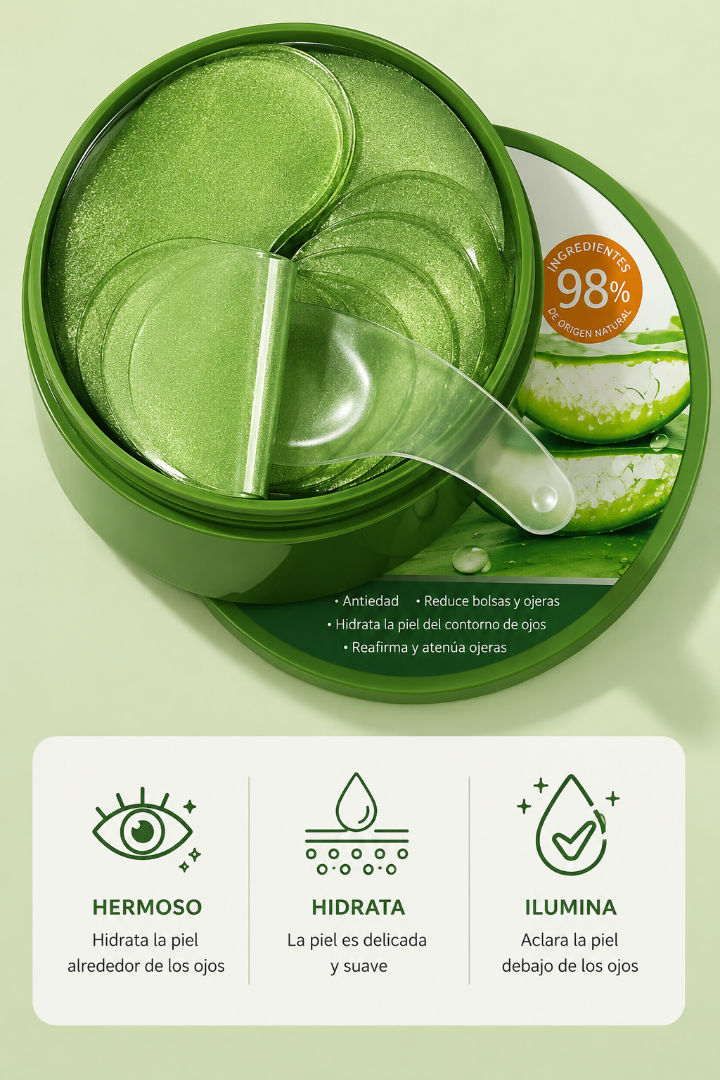 Parches para Ojeras De Aloe Vera y Colágeno | 60 Mascarillas Hidratantes para Ojos