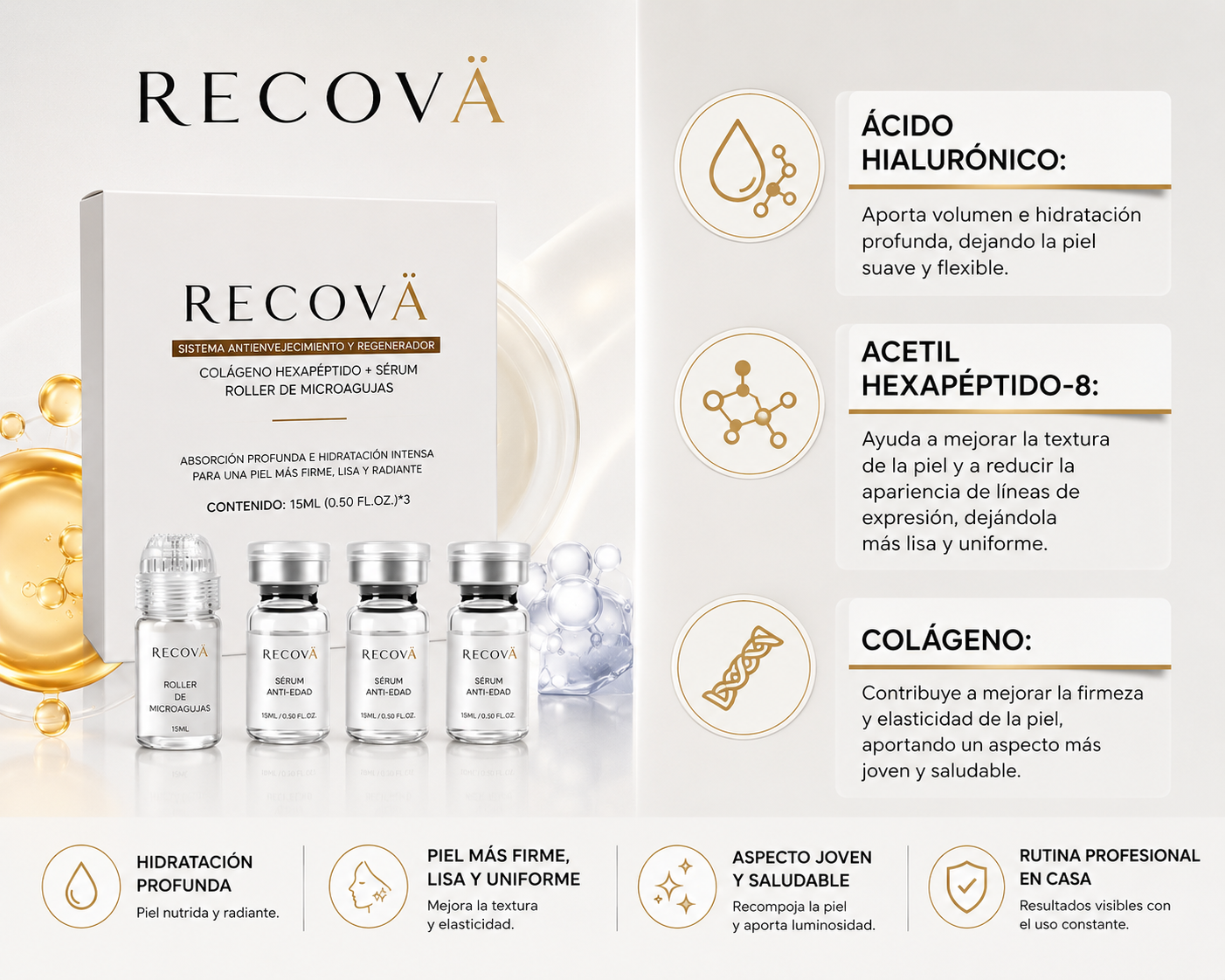 Set Sérum de Microneedling Facial con Colágeno, Ácido Hialurónico y Hexapéptidos